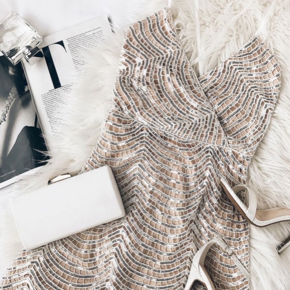 EUC Lulu’s white and silver sequin dress
